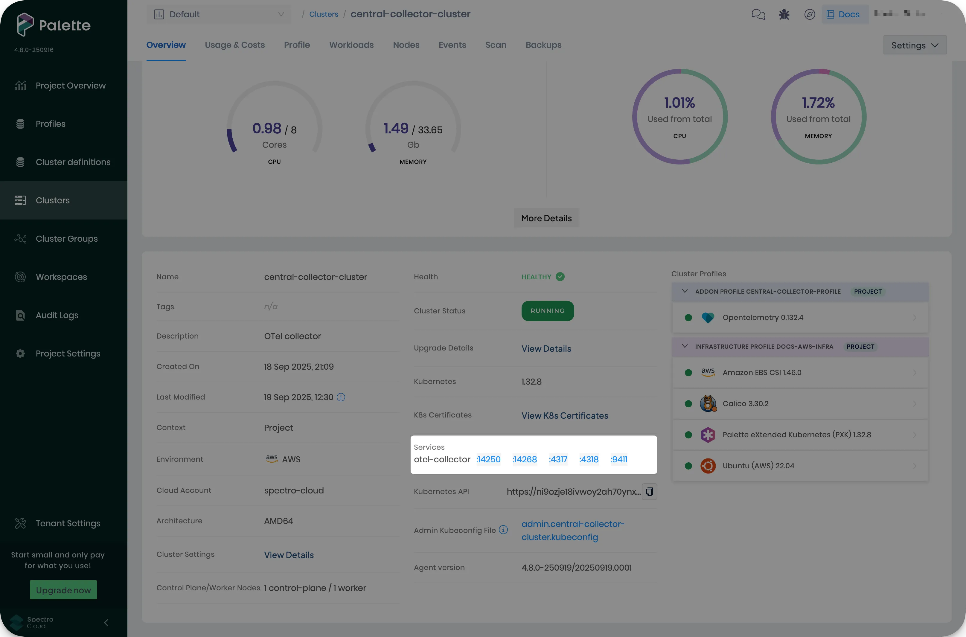 Central Collector profile deployed